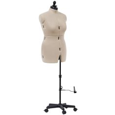 a mannequin on a black stand with wheels