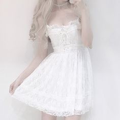 Mistybelle White Lace Nymphet Babydoll Dress Mini Night Dress, Bow Tie Dress, Style Kawaii, Looks Party, Short Lace Dress, Skirt Maxi, Suspender Dress, Lolita Dress, Lace White Dress