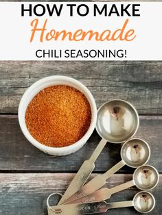 how to make homemade chili seasoning with spoons and measuring cups on a wooden table