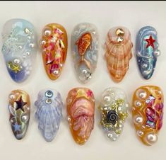 Fish Nails, Summery Nails, Pretty Gel Nails, Really Cute Nails, Kawaii Nails, Dream Nails, Funky Nails, Pretty Acrylic Nails, Dope Nails