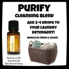 doTERRA's Purify Cleansing Blend Great for laundry! Find me on FB: https://www.facebook.com/groups/EssentialOilsEducationalGroup/# Serenity Essential Oil, Essential Oils For Laundry, Doterra Oils Recipes, Young Living Essential Oils Recipes, Healing Oils