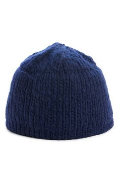 Lock in warmth with this understated beanie knit from virgin wool. Partially lined 100% virgin wool Dry clean Imported Blue Wool Knitted Beanie, Winter Wool Knit Hat, Knitted Cashmere Beanie Hat, Wool Knitted Bonnet For Cold Weather, Knitted Wool Bonnet For Cold Weather, Casual Wool Knitted Bonnet, Blue Wool Beanie, Cozy Wool Beanie Hat, Cozy Wool Beanie With Knit Fabrication