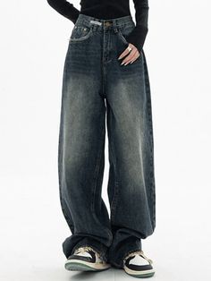 Dark Wash Vintage Baggy Boyfriend Jeans – AnotherChill Short Baggy Jeans, Bagy Pants, Dark Blue Baggy Jeans, Baggie Pants, Baggy Vintage Jeans, Washed Out Jeans, Type Of Jeans