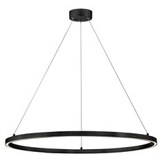 a black circular light fixture with two lights on each side and one hanging from the ceiling