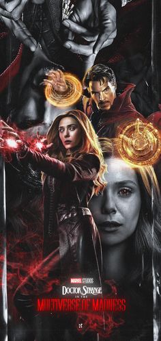 the movie poster for doctor strange and the multiverse of madness is shown in red