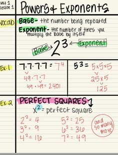 the exponent and exponents are written on lined paper with numbers in them