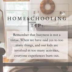 a bedroom with the words homeschooling tip written in black and white on it