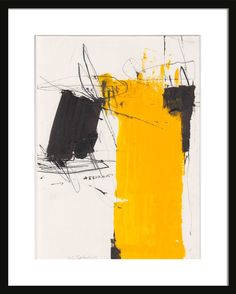 an abstract painting with black and yellow colors