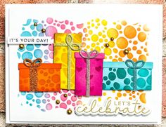 a birthday card with presents on it