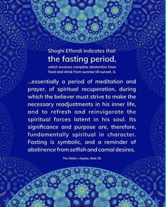 an ornate blue background with the words,'the fasting period '