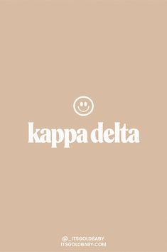 the words kappa delta are in white on a tan background with a smiley face