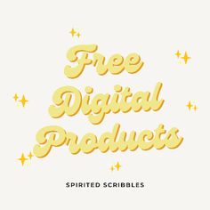 the text free digital products printed scribbles in gold on a white background