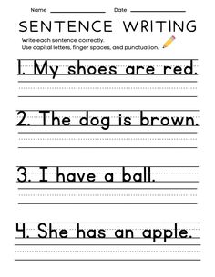 the sentence writing worksheet for kids with pictures and words to help them learn how to