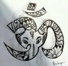 a drawing of an elephant's head with intricate designs on it