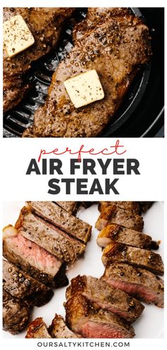 grilled air fryer steak with butter and parmesan cheese on the side