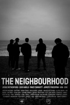 the neighbourhood movie poster with four men standing in front of an ocean and dark sky