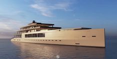 a large white boat floating on top of the ocean next to a building with windows