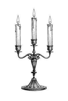 an old fashioned candelabra with three candles on it, vintage line drawing or engraving illustration