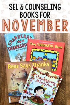 books for november and thanksgiving with text overlay