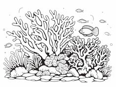 illustration of Amazing coral reef coloring Coral Reef Color, Mandala Turtle, Farm Animal Coloring Pages, Kids Animals, Horse Coloring Pages, Line Artwork