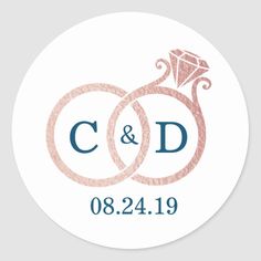 wedding stickers with two rings and a diamond on the bottom, in pink ink