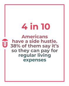 the text reads, 4 in 10 americans have a side hustle 38 % of them say it's so they can pay for regular living expenies