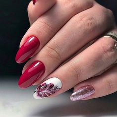 Feather Nail Designs, Palm Nails, Red Nail Art Designs, Nail Designs Ideas, Trendy Nail Designs, Trendy Nail, Winter Nail