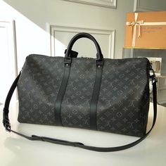 LV LuGucciage Bag Monogram 50cm Black Lv Luggage, Louis Vuitton Taschen, Louis Vuitton Luggage, Black Louis Vuitton, Louis Vuitton Keepall, Luggage Bag, Bags Travel, Lv Bag, Louis Vuitton Handbags