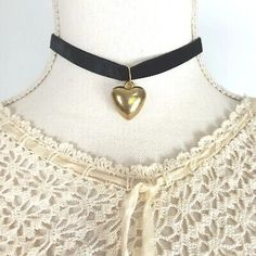 Gold puffy heart shiny black velvet choker necklace goth Victorian ribbon love  | eBay Velvet Collar, Black Necklace Aesthetic, Gold Goth, Victorian Goth Aesthetic, Velvet Ribbon Choker, Black Ribbon Choker Necklace, Black Ribbon Choker, Black Velvet Choker Necklace, Goth Choker