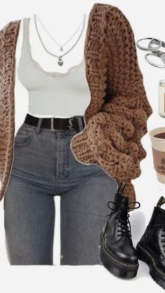 Cardigan, fall outfits, winter outfits, doc martens, high rise jeans, trendy fall clothes, trendy outfits Cute Spring, Swaggy Outfits, Mode Inspo, Cute Everyday Outfits, Cute Simple Outfits, Mode Inspiration, Teen Fashion Outfits