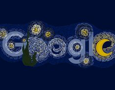 the word google written in front of a night sky background with stars and moon circles