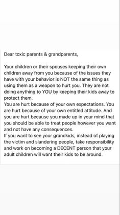 the letter to parents and grandparents from their children is shown in this screenshote