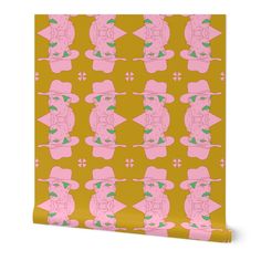 a pink and yellow wallpaper with an elephant design on the front, in shades of pink