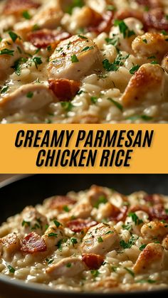 this creamy parmesan chicken rice is ready to be eaten