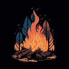 a campfire with lots of logs in it