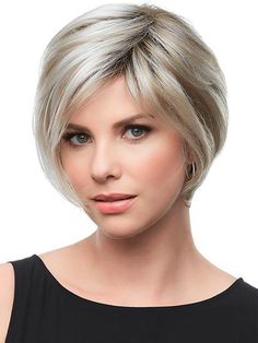 The Gabrielle Petite Wig by Jon Renau gives this jaw-hugging short bob goes from casual to cosmopolitan with a sweep of the bangs. Its SmartLace front and hand tied monofilament cap provide natural movement and superb comfort. Gabrielle is also available in Average SPECIAL FEATURES: Smartlace Front Hand-Tied Monofilament Cap Find Jon Renau wigs at a fraction of the cost everyday on WigOutlet.com! Short Wig Styles, Alopecia Wig, Short Lace Front Wigs, Best Wig Outlet, Natural Looking Wigs, Hot Rollers, Gold Blonde, Hair Patterns, Monofilament Wigs