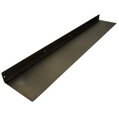 a black metal shelf that is on top of a white wall and has two holes in it