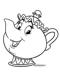 the teapot from disney's beauty and the beast is smiling with her mouth open