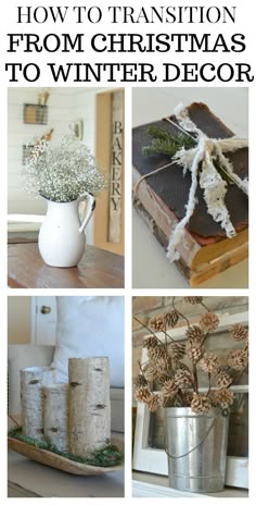 christmas decorations and books on a table with text overlay