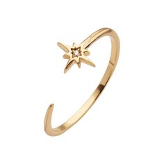 Adorn yourself with celestial charm using this sophisticated adjustable open ring featuring a starburst design. The starburst open ring strikes the ideal balance between modern classic and understated sparkle. The star motif is adorned with a clear cubic zirconia stone setting, ensuring a look that lasts throughout the day. Infuse a hint of celestial elegance into your style with this timeless adjustable star ring.  Designed as an open size ring, it effortlessly adjusts to your finger size, maki Open Ring Gold, Matching Jewellery, Gold Starburst, Ring Matching, Starburst Design, Star Motif, Zierlicher Ring, Stone Colour, Matching Jewelry