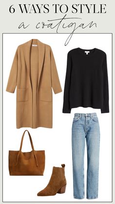 Long Cardigan Coat Outfit, Cardigan And Coat Outfit, Carmel Coat Outfit Winter, Long Cardigan Styling, Coat Cardigan Outfit, Camel Cardigan Outfit Winter, Jean Cardigan Outfit, Coatigan Outfit Fall, Winter Cardigan Outfit Casual