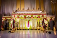 Marraige Mandap, Wedding Backdrop Lights, Indian Wedding Stage, Yellow Wedding Flowers