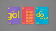 three book covers with the words let's grow, let's dance, let's play and let's jump