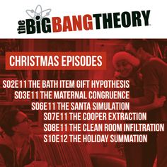 the big bang theory christmas episode with two men talking to each other in front of a red