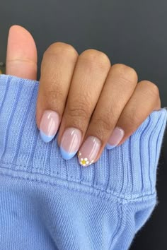 spring colorful french tip nail ideas 1 Light Blue Tip Nails, French Tip With Color, Blue Tip Nails French Manicures, French Tip Blue Nails, French Manicure Blue, French Tips Blue, Pastel French Tip Nails, Orange French Tip Nails, Pastel French Tip