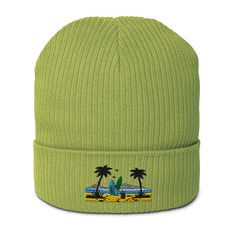 "Sea and Surf Embroidered Beanie, Coastal scene Beanie, Tropical surf Beanie, Ocean wave embroidery, Surfboard, Beach scene, Surf and sun hat Plum & Pepper Sea Surf Design. \"Embroidery of 2 Surfboards on the beach with the ocean in the background\" * 100% organic cotton * Lightweight breathable fabric * Double layer knit * Cuffed beanie * 8.26″ (21 cm) in length * Head circumference: 15″ (38 cm) when relaxed and up to 19.6″ (50 cm) when stretched * The beanie is certified by the Control Union a Beanie Hat Custom Sea, Wave Embroidery, Embroidered Beanie, Surf Design, Pre Christmas, Cuffed Beanie, Design Embroidery, Beach Scene, Ocean Wave