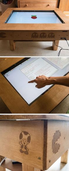 an image of a table that is being built with some wood and glass on it