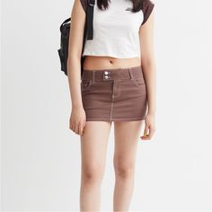 - Short And Slim-Fit Skirt - 5-Pocket Skirt Is Low Waist - Has Waistband With Concealed Hook-And-Eye Fastener, And Zip Fly With Buttons. - It Is Unlined - Waist Rise: Low Waist - Description: Brown, Solid-Color - Waist Laid Flat About 14” - Lengthy About 11” - Cotton 98%, Spandex 2% - Machine Wash Cool - It Can Be Dry Cleaned Please Refer To Pics For Details. Smoke Free/Pet Free Home All Reasonable Offers Are Accepted. Thanks For Visiting Like The Item But Not The Price? Make An Offer? Bundle Mo Brown Tennis Skirt, Preppy Skirt, Slim Fit Skirts, Studded Skirt, Metallic Pleated Skirt, Distressed Skirt, Black Leather Mini Skirt, Black Skater Skirts, Twill Skirt