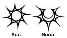 the sun and moon symbols are shown in black ink on a white background, each with different shapes