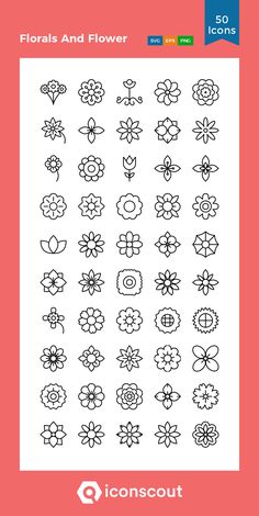 flowers and flower icons are shown in black on a pink background with the words floral and flower